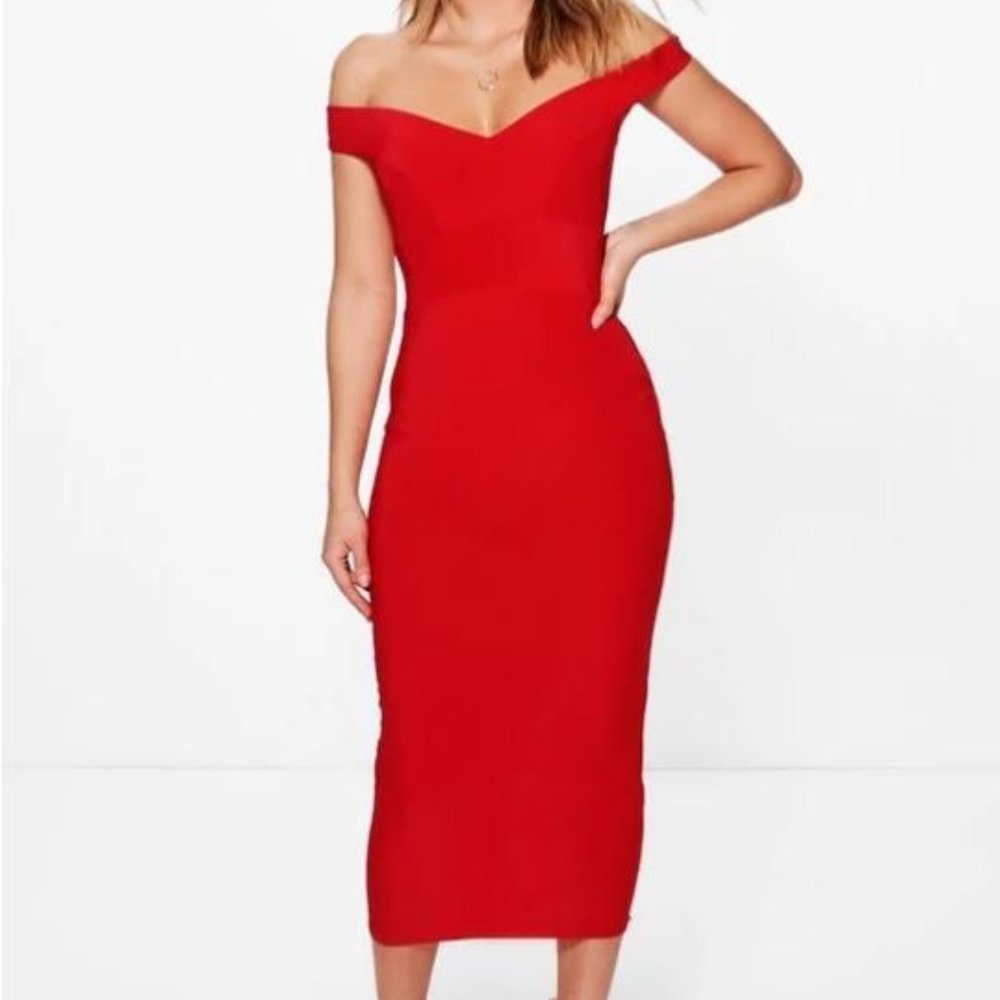 Off Shoulder Bodycon Midi Dress Sz 6